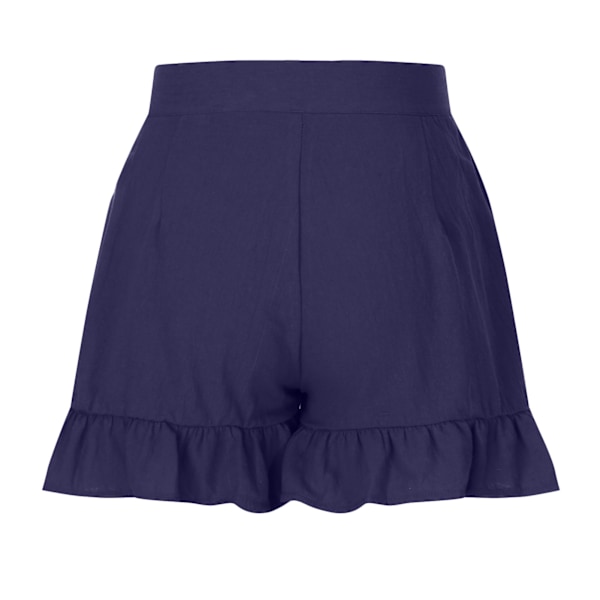 Sommarshorts för kvinnor, knappstängning, volangkant, vida ben, avslappnade shorts för vardagsbruk, purpurblå XXL