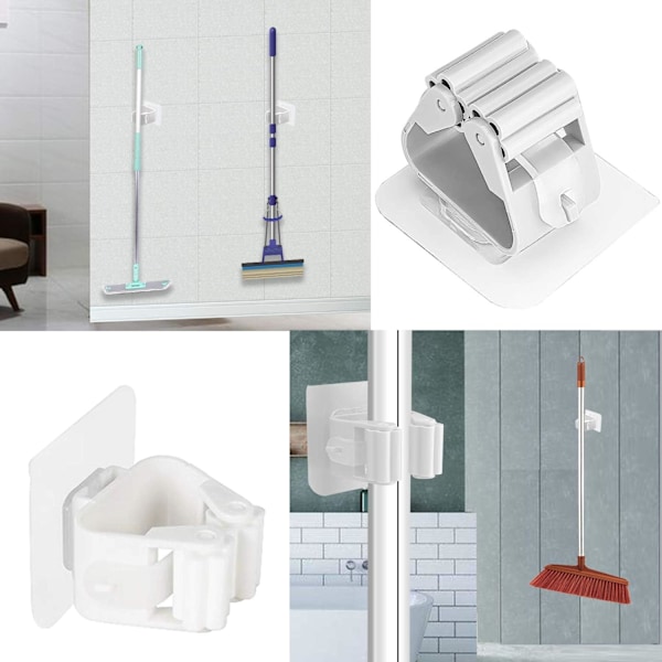 Innovativ Väggmonterad Kvastskaftshållare, Självhäftande Halkfri Mopp- och Kvastorganisatör utan Borrning, Spara Utrymme för Hem, Kök, Garageförvaring, 6-pack