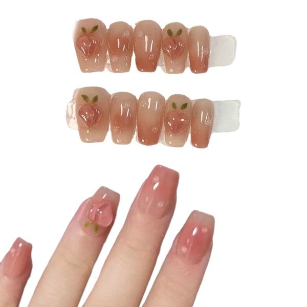 Korta tryck på nagel medium kista nagelkonst med 3D lyxdesign återanvändbara falska naglar 10 st med tillhörande nagelkit 4 storlekar