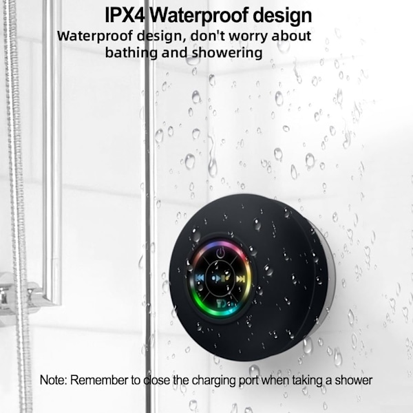 Vattentät Duschhögtalare med RGB LED - Bluetooth Högtalare med Sugkopp Svart svart