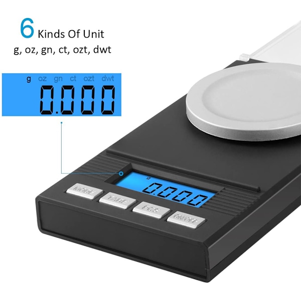 Professionell Milligramvåg, 50g Kapacitet och 0.001g Precision, för Vägning av Mynt, Örter och Smycken, med Smarta Funktioner, Auto Avstängning och