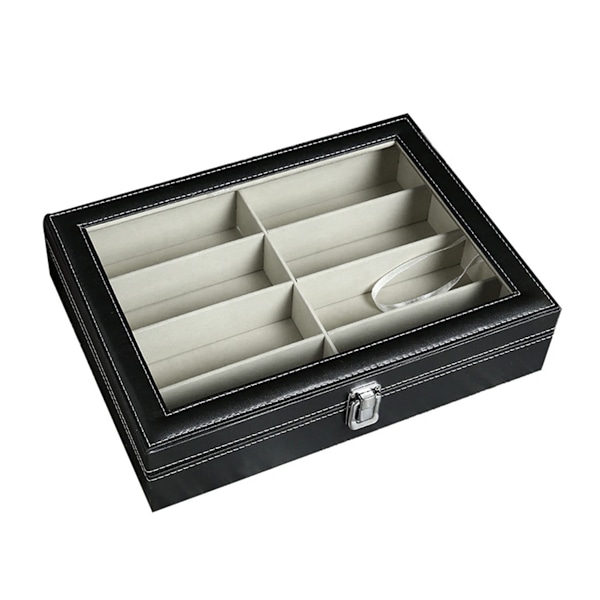 Solglasögon Organizer Förvaringslåda 8 Fack Box för Kvinnor Män Glasögon Display Case Collector PU Läder