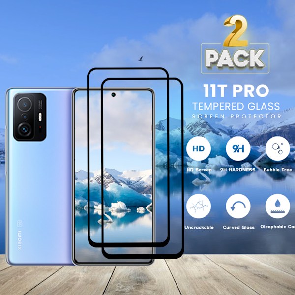 2 Pack Xiaomi 11T Pro 5G - Härdat glas 9H - Super kvalitet 3D