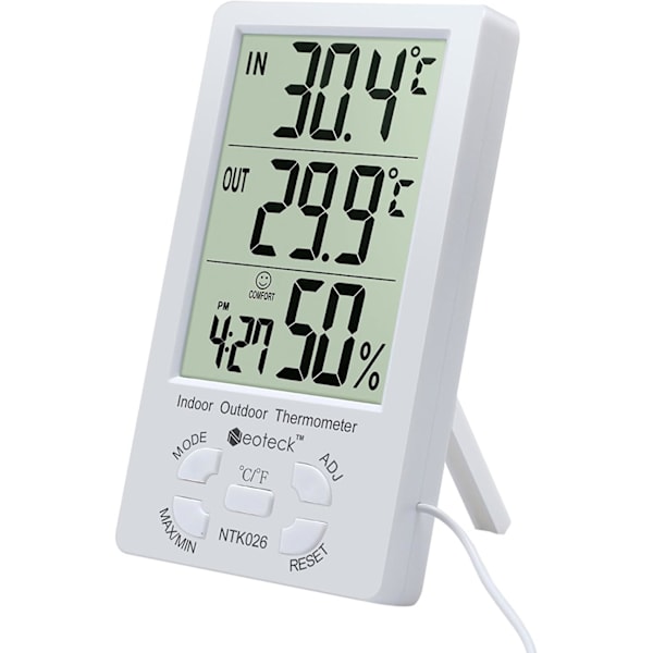 Hygro-termometer för hem och trädgård, portabel digital LCD inomhus utomhustermometer med ultraprecis fuktsensor & justerbar bakgrundsbelysning