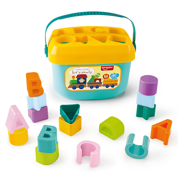 Fisher-Price FFC84 - Baby's First Building Blocks Babyspel, form-sorteringsspel med spelkuber och hink för förvaring, babyspel från 6 månader