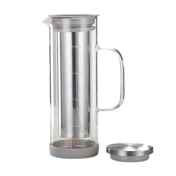 Kallbryggare i Glas & Rostfritt Stål - Iskaffekanna med Handtag och Dubbelskiktsfilter i Fint Nät