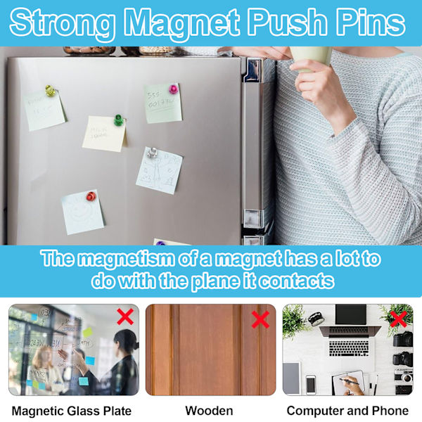 Små kylskåpsmagneter för whiteboard, 32 st färgglada magnetiska push-pins set, starka magnetiska stift med en låda, magnet för kylskåp, whiteboard,