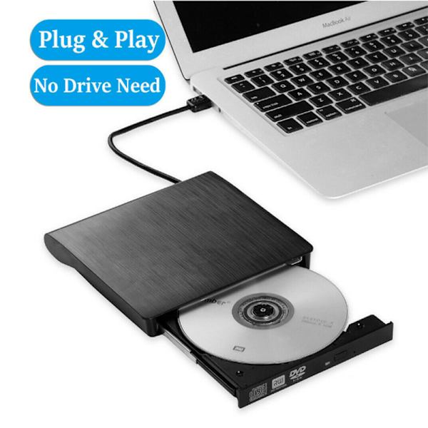 Extern DVD-enhet USB 3.0, bärbar slim DVD-RW-brännare för alla bärbara datorer/stationära datorer (svart)