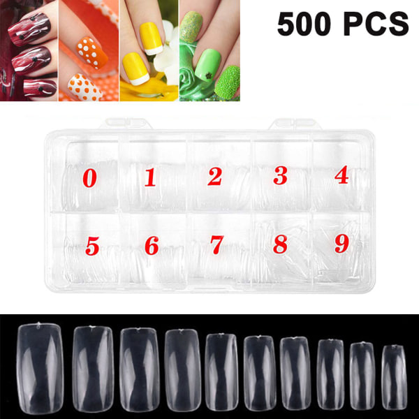 500 stycken Transparent Nail Piece Art Fake Nails Tips 10 olika storlekar Fake Nail Tips