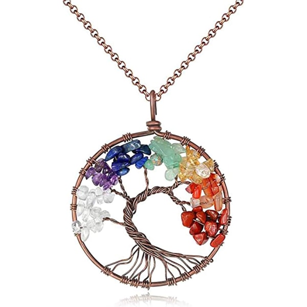 7 färg Tree of Life Crystal hänge halsband Tumble Stone Exqui