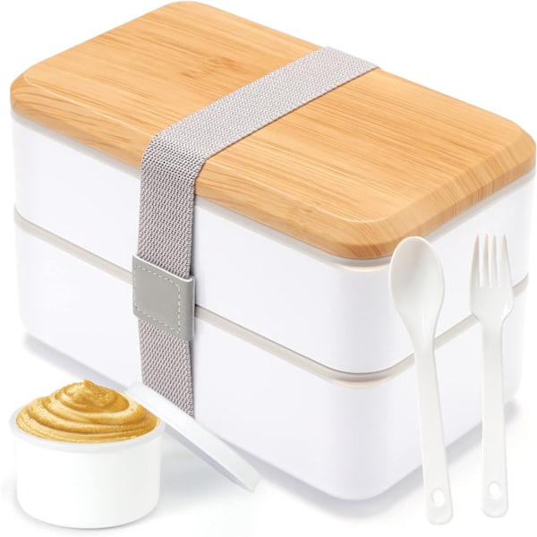 Bento Box Lunchlåda för vuxna, Lunchlåda med fack (47oz), Stapelbar Bento Lunchlåda för vuxna, Rektangulär Lunchable Matbehållare med bestick