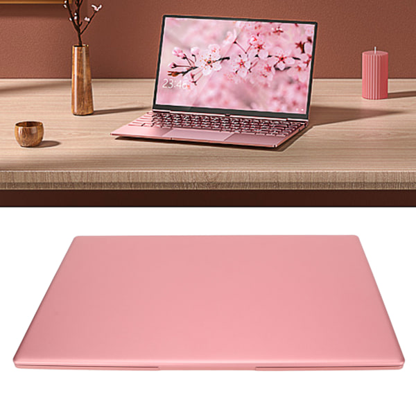 Laptop 14 tum Metallkropp för Intel N5095CPU 12GRAM Bakgrundsbelyst Tangentbord Rosa Notebook Dator för Win11 EU-kontakt 100 till 240V 12 och 128G EU-kontakt