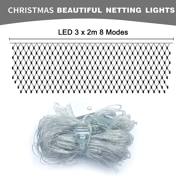 Christmas Net Lights 320 LED 3 x 2m 8 Modes Plug-In för buske Ga