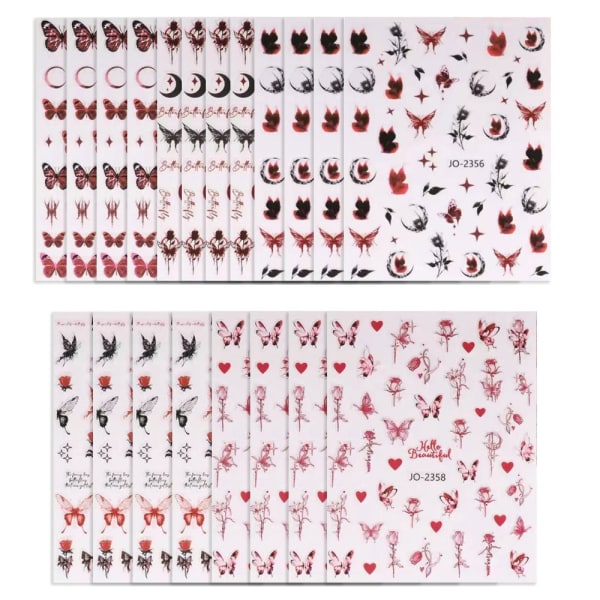 20 ark fjärils nagelklistermärken nageltillbehör för nagelkonstdekorationer, flera färger, 10,5*8 cm