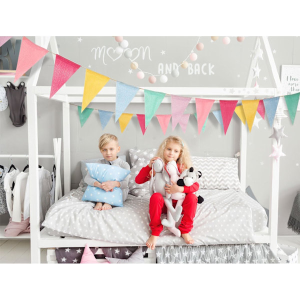 12 Flerfärgade Flaggor Imiterade Jutesäckväv Vimpel Banner Pastell Regnbåge Dekor Tyg Triangel Flagga för Fest Födelsedag Bröllop Barnrum Klassrum