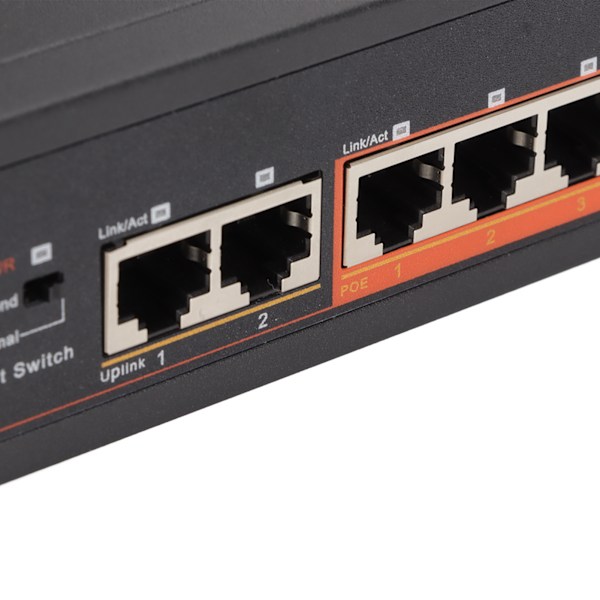 PoE Switch 8 Portar 10/100Mbps 90W RJ45 Adaptiv Port LED-indikator Aluminiumlegering 8 Portars PoE Switch EU-kontakt