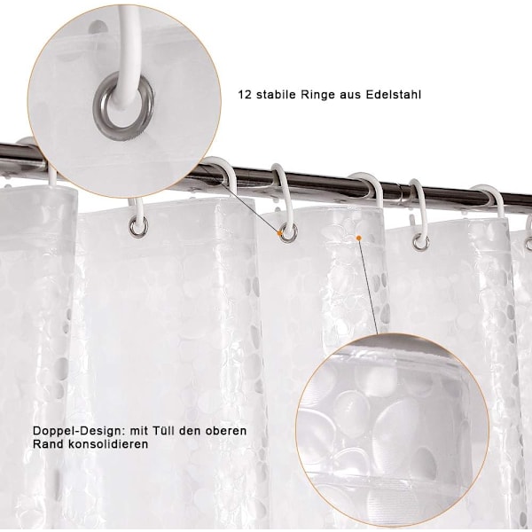 Halvtransparent Klar Duschdraperi, Vattenavvisande Foder för Badrum, Magneter Säkerställer Säker Passform, Slitstarkt EVA-Material Säkerställer Lång Livslängd,