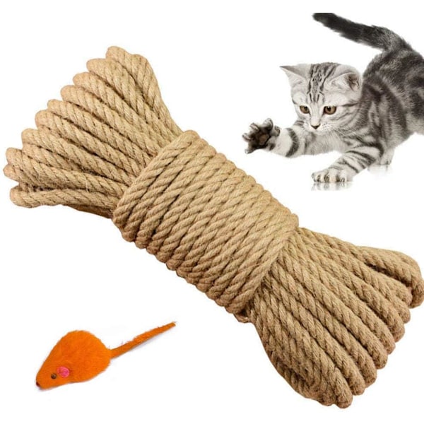 Naturlig Sisal Rep för Klösstolpe, Kraftig Allvädersbeständighet för Renovering av Kattträd, Inkluderar Mjulleksak, Tjockt Snöre Underlättar