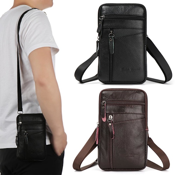 Herr multifunktions axelremsväska i läder Bälte Casual handväska black black