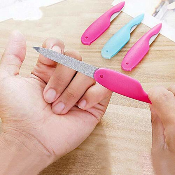 3 st vikbar nagelfil i metall, rostfritt stål, vikbar nagelbandsfil, professionellt verktygset, dubbelsidig och filar naglar enkelt för män och kvinnor (slumpmässig färg)