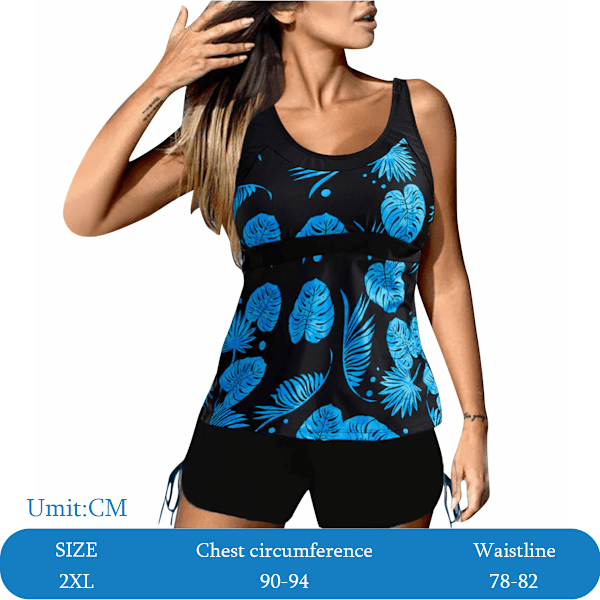 Dam Tankini Baddräkt Lös Mage Kontroll Bikini Baddräkt Kvinnor Damer Färg 2Pack Tropisk Print Halterneck Bikini Baddräkt Med Badshorts Split Push Up