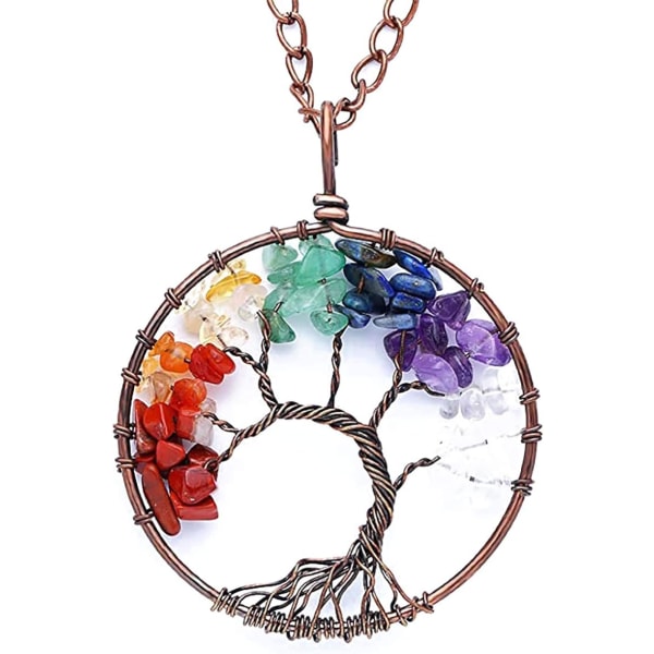 7 färg Tree of Life Crystal hänge halsband Tumble Stone Exqui