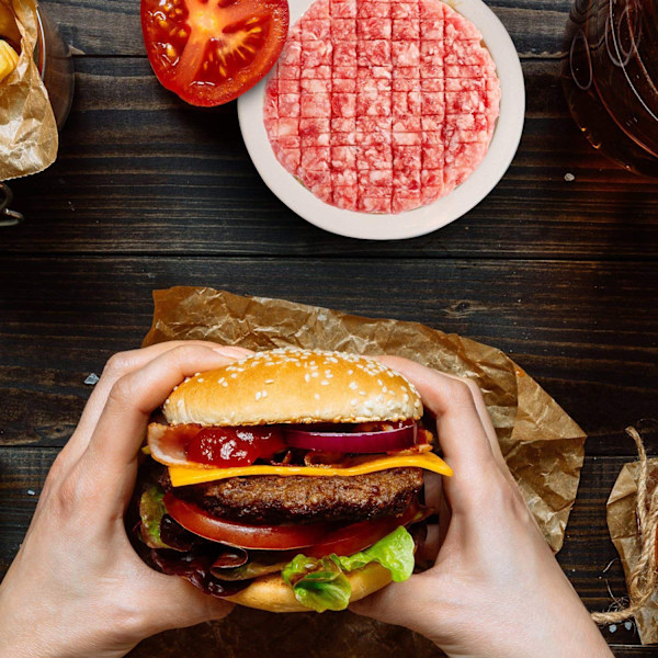 Hamburgare Form, Professionell Burger Press Non Stick, Lufthål På Botten Garanterar Enkel Rengöring, Robust Konstruktion Säkerställer White