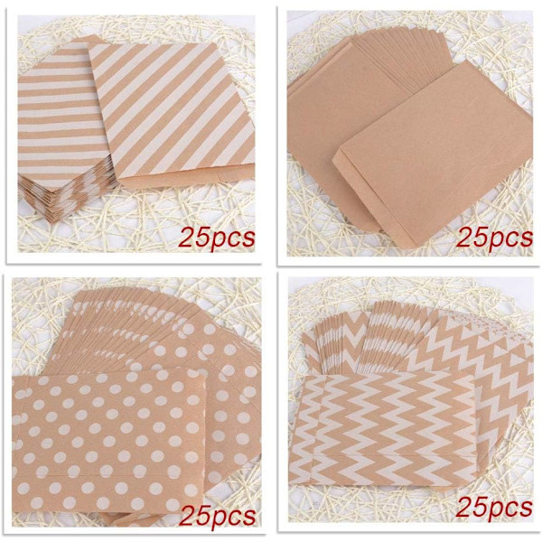 Elegant Väska För Bröllopsfesttillbehör, Kraftpapperspåsar Återvinningsbara Papper Livsmedelssäkra Blandade Designer För Godis Kakpåsar, Godispåsar För Festpresent