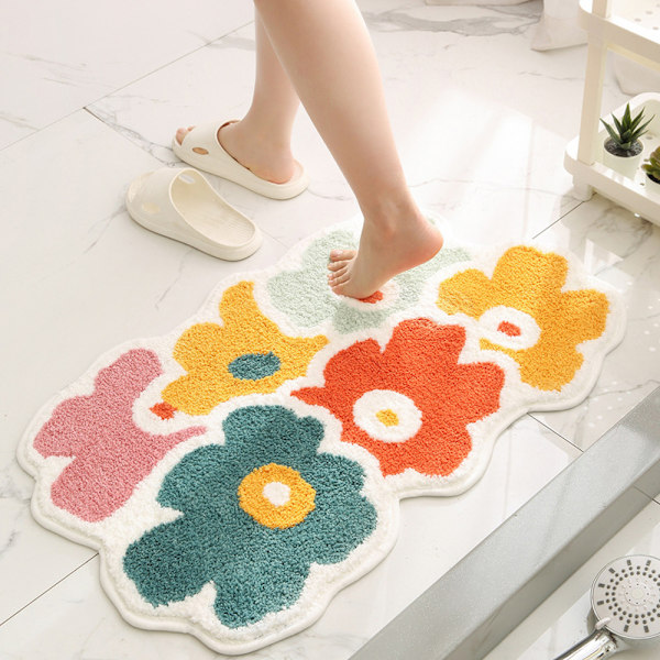 Söta Blommor Badrumsmattor, Mjuka & Tjocka Fibrer, Halkfria, Vattenabsorberande, Maskintvättbara, Attraktiv Mönsterdesign för Badrum, Kök och