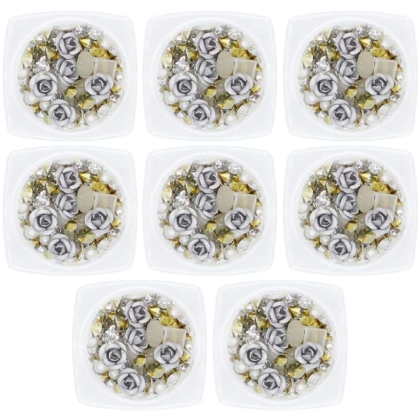 Nagelkonst 3D Ros Rhinestones Set, Blandade Ädelstenar Metall Blom Charms Pärla för Nagel Dekoration Kvinnor Flicka DIY Nagel Design Hantverk Dekoration