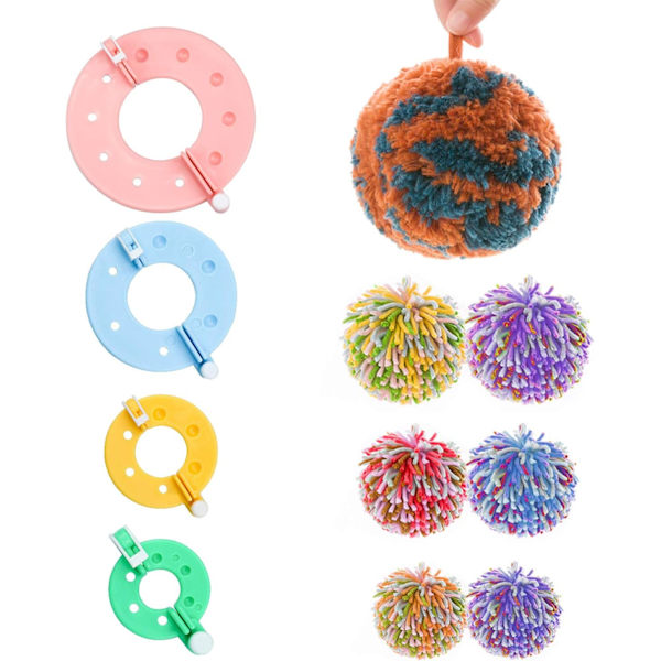 8 st Pompom Maker 4 storlekar Pom Pom Maker Craft Fluff Ball Weaver Kit Pom Pom Maker Pom Pom Mall Fluff Ball DIY Nålhantverk Verktygssats för barn
