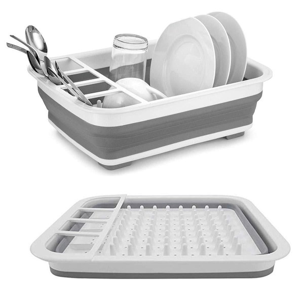 Portabel Diskställ, Repsäker &amp; Utrymmesbesparande Silikon Diskorganisatör, Pop-Up Vikbar Design Med Inbyggda Bestickhållare,