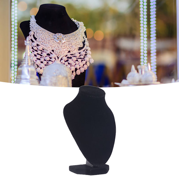Svart Ludd Halsband Hänge Hållare Ställ Trä Elegant Smyckeskedja Display Mannekäng Byst för Smyckesbutik