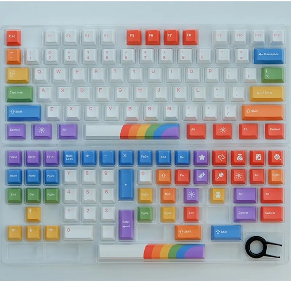 129-nyckels körsbärsprofil PBT-knappar Rainbow Rainbow