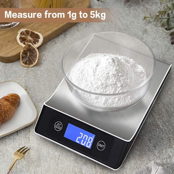 Multifunktionell matvåg, vattentätt rostfritt stål med bakgrundsbelyst LCD-display för bakning, viktminskning (3000g/0,1g precision)