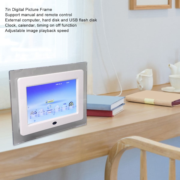 7 tum HD-skärm Digital Fotoram Smart Fjärrkontroll Elektronisk Fotoram Vit 100‑240V EU-kontakt