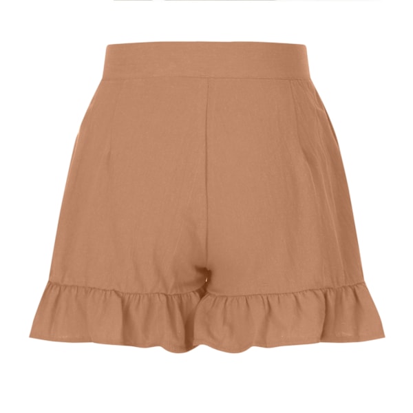 Sommarshorts för kvinnor, knappstängning, volangkant, vida ben, avslappnade shorts för vardagsbruk, Khaki XXL