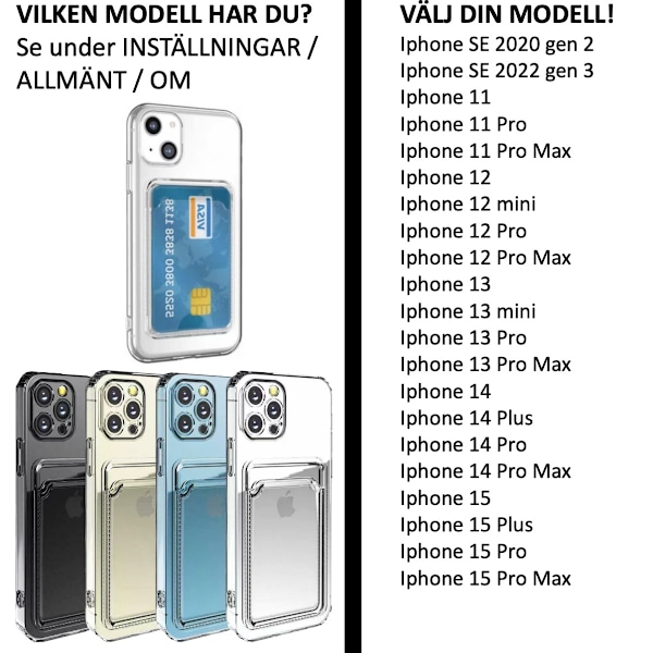 Iphone 15/14/13/12/11/SE skal korthållare mobilskal slot - VÄLJ: Transparent IPHONE 13 PRO Transparent IPHONE 13 PRO