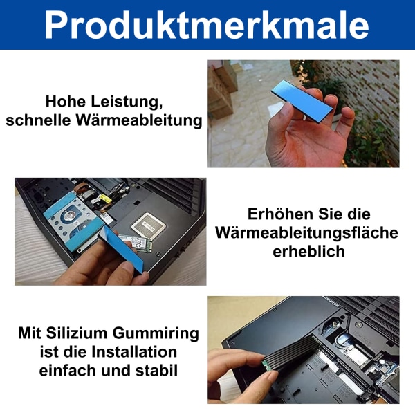 2-pack kylflänsar, M.2 kylfläns i aluminium, kylflänsset med 70 mm x 22 mm x 3 mm, kylfläns för halvledare, CPU-kylning för M.2 SSD M2-värme