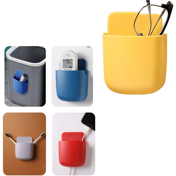 Smidig förvaringslösning, fjärrkontrollhållare, väggmonterad självhäftande, förvaring för telefonladdning, hållbar högkvalitativ plast, platsbesparande design, enkel