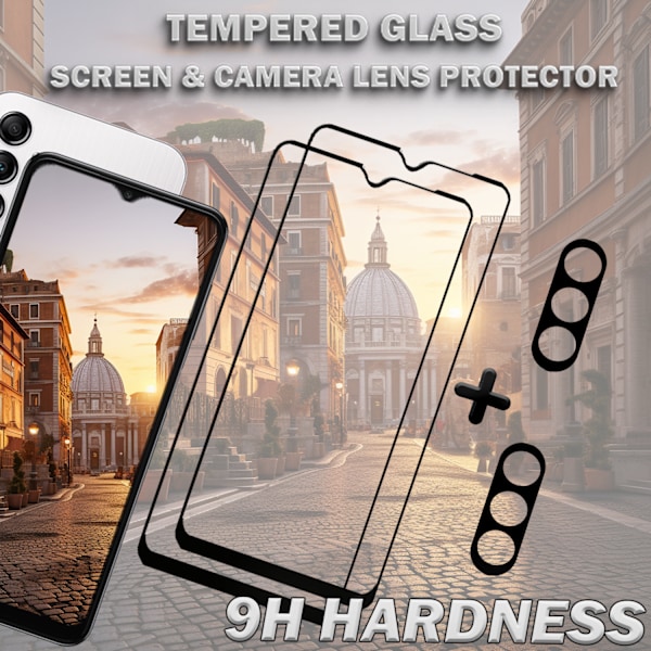 2-Pack SAMSUNG A15 5G Skärmskydd & 2-Pack linsskydd - Härdat Glas 9H - Super kvalitet 3D