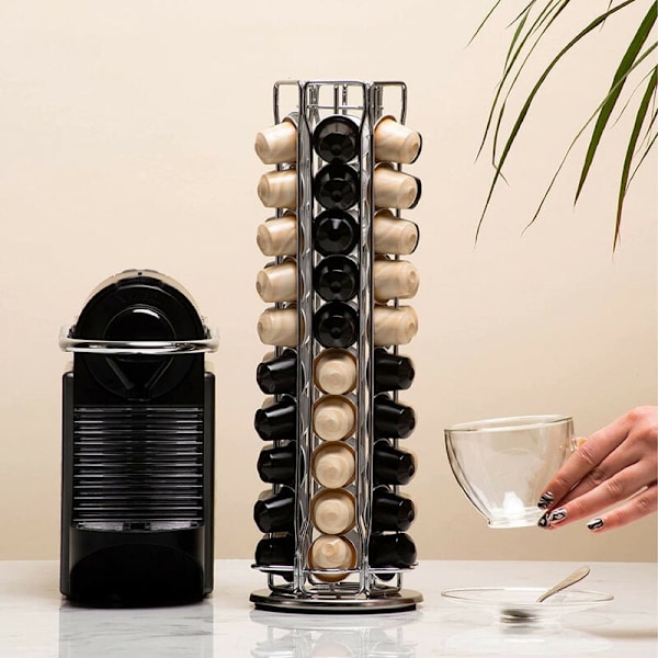 Kaffekapselorganisatör, Elegant Modern Roterande Hållare Kompatibel med Nespresso Classic, Utrymmesbesparande Design, 360 Graders Rotation för Enkel Åtkomst