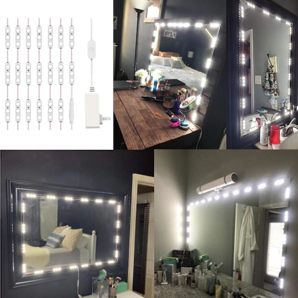 Lampor för sminkspegel i Hollywood-stil, dimningskontroll, enkel installation, 5730Smd LED-pärlor med hög ljusstyrka, vattentät för helkroppsspegel eller