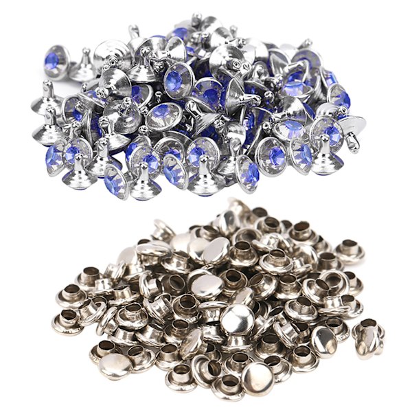 100 st Kristall Rhinestone Rördiamant Nitar för Bagage / Skor / Hattar / Klädtillbehör 9mm Blå Hjärta Vit Diamant