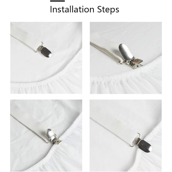 Lakanhållare för fast grepp, fullt justerbara elastiska lakanfästen med slitstark vit nylon, perfekt för att hålla lakan på plats utan