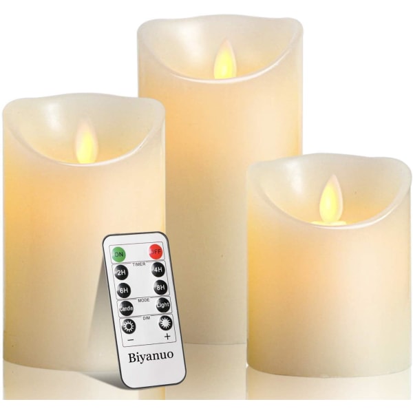 LED-ljus Flameless Candle Flameless Candle Light 10,2/12,7/15,2 cm (4/5/6") Real Wax Pillar Candle 10-knapps fjärrkontroll med 24 timmars timer (1*3)