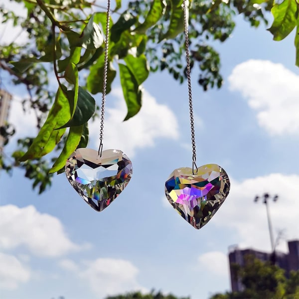 2-pack hjärtkristallsolfångare, hängande solfångare med glasprismor för balkong, kök, trädgård