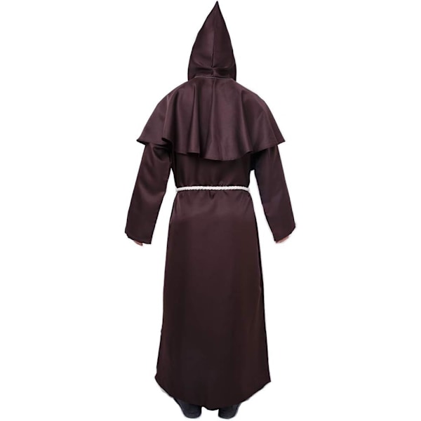 Munkdräkt, medeltida klostermunk med huva, renässanspräst, kappa, dräkt, Halloween och kostym brown M brown M