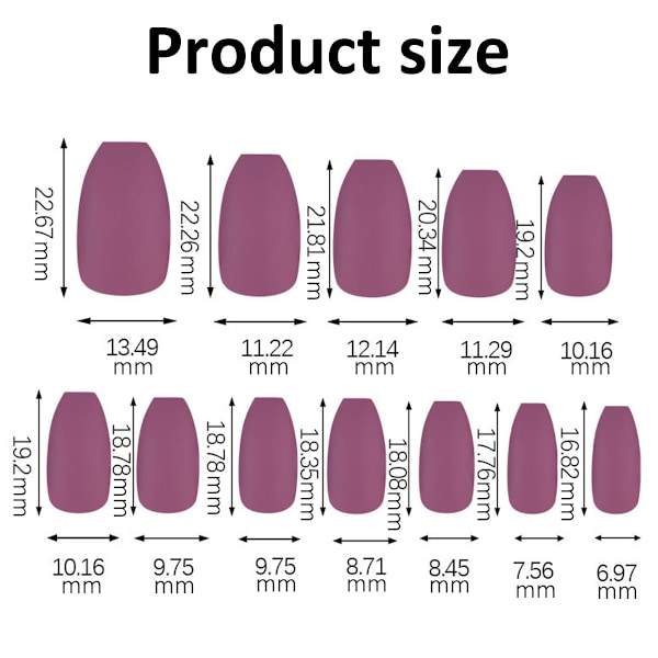 15-pack (360 st) matta nagelpressar, medium längd, ballerina kista akryl korta falska nagelset för nagelkonst DIY