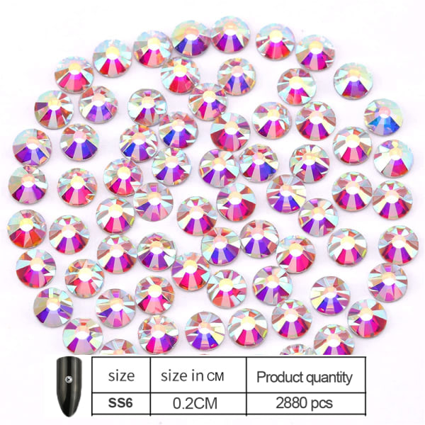 Kristall AB-beläggning för naglar, glittrande runda flatback-strass